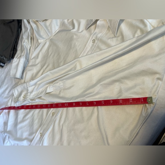 Saks Fifth Avenue Vintage Disco Era white stretch polyester button down shirt - Picture 9 of 10